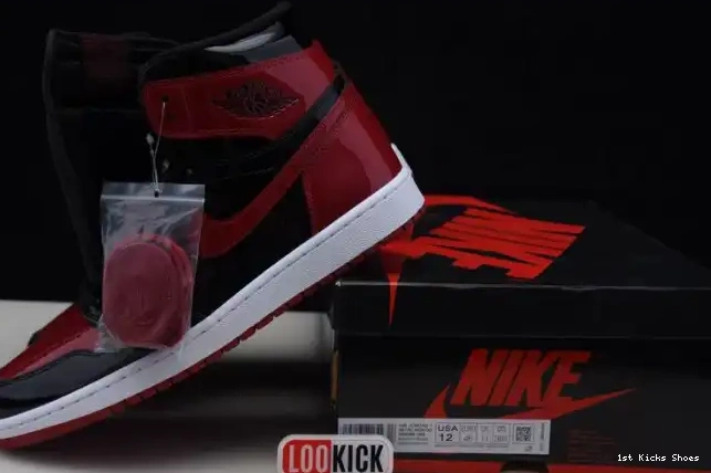 1st Kicks Shoes Patent Air High Jordan OG 1 555088-063 Bred 0618